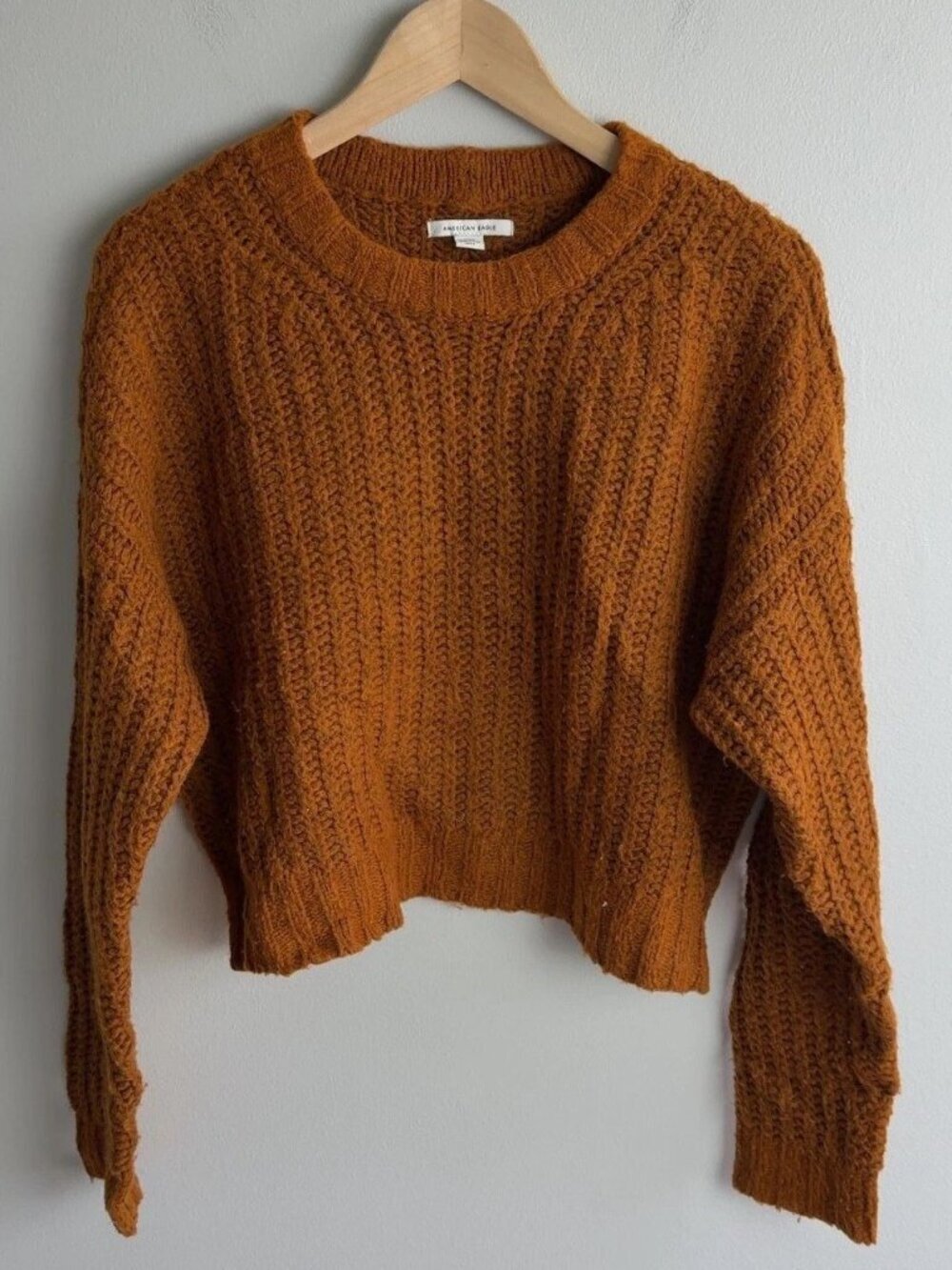 American Eagle Rust Orange Chunky Knit Cropped Sweater Size Small Fall Women’s